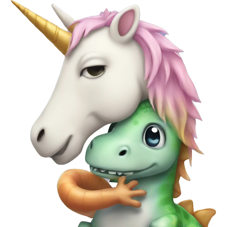 Unicorn hugging a dinosaur  emoji