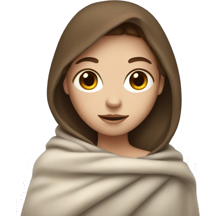White skinned girl with brown hair wrapped in a blanket emoji