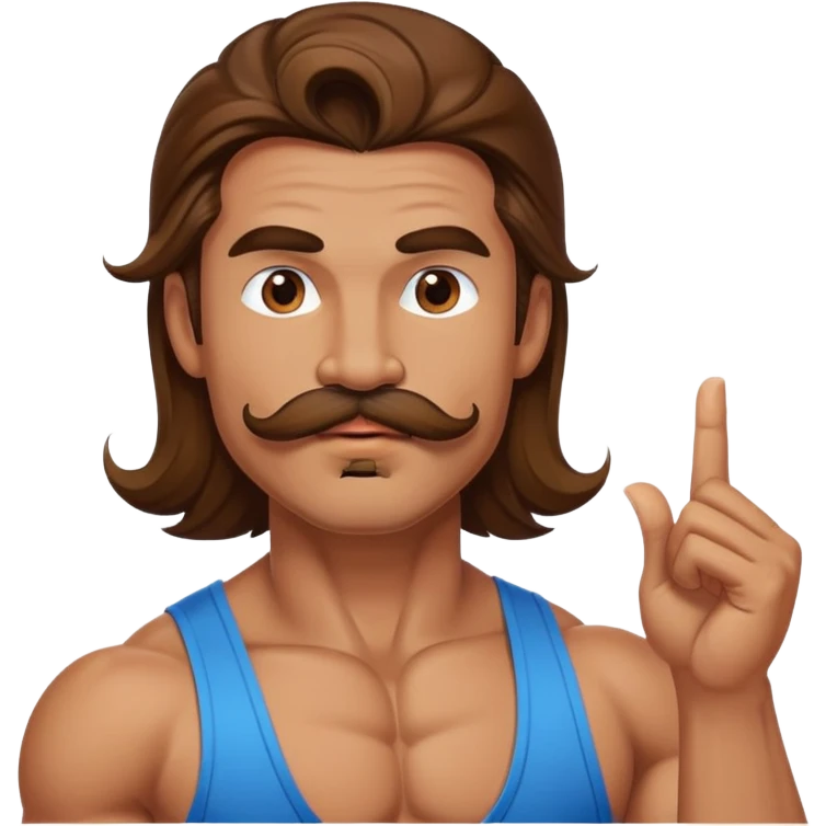 super jacked guy with long hair and a mustache blowing a kiss emoji
