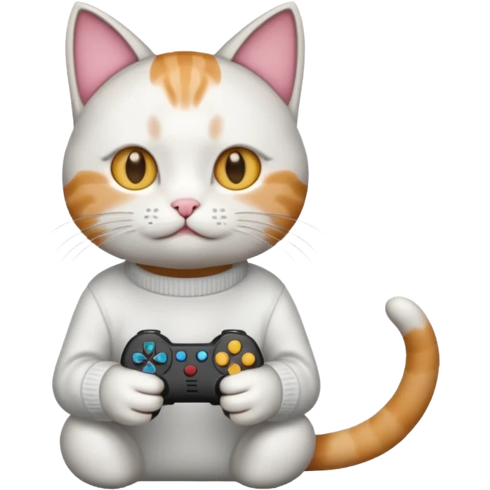 cat wearing a white sweater playing video games emoji