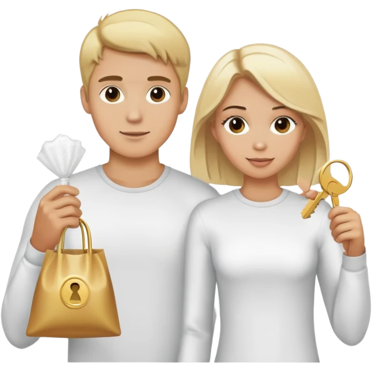 Blonde guy holding a plastic bag of white powder and blonde girl holding a gold key emoji