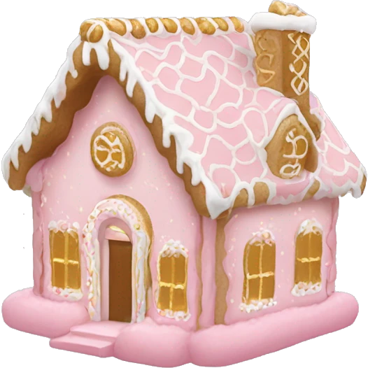 light pink and gold and white gingerbread house emoji