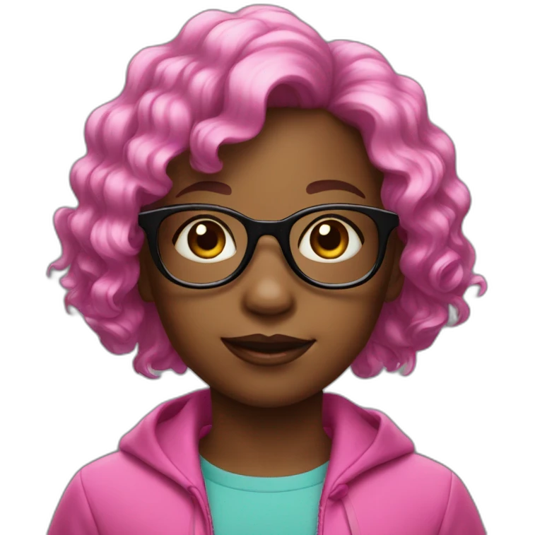 Little Girl with pink glasses black wavy short hair emoji