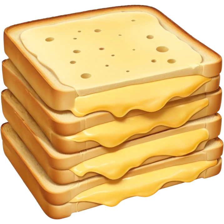 realistic croque-monsieur cheese slices, one or two, thin, square, pale yellow, smooth glossy, rounded corners, supple, melt-friendly, slight layering or curl, no packaging, bread, plate, or faces, clean 3D, soft lighting, transparent background, emoji scale emoji