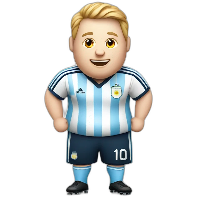 obese white man play soccer. argentina uniform. Thumbs up  emoji