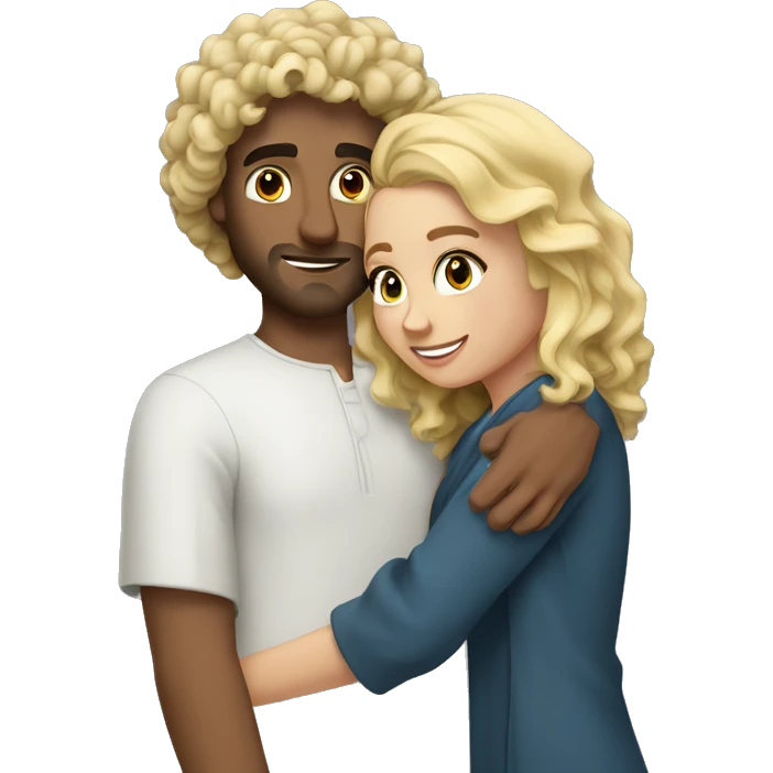 Arab Man curly hair hugging blonde girl  emoji