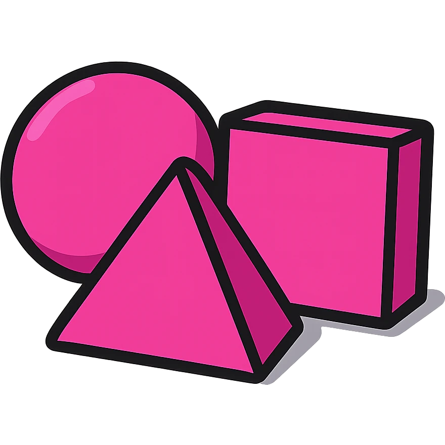 vibrant pink 3D circle, triangle, and square together emoji
