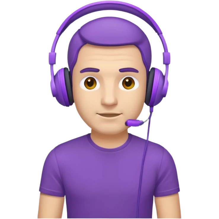 man with purple headphones and tshirt emoji