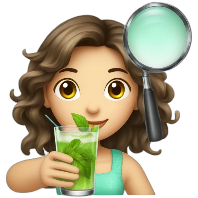 argentine girl with magnifying-glass drinking mojito emoji
