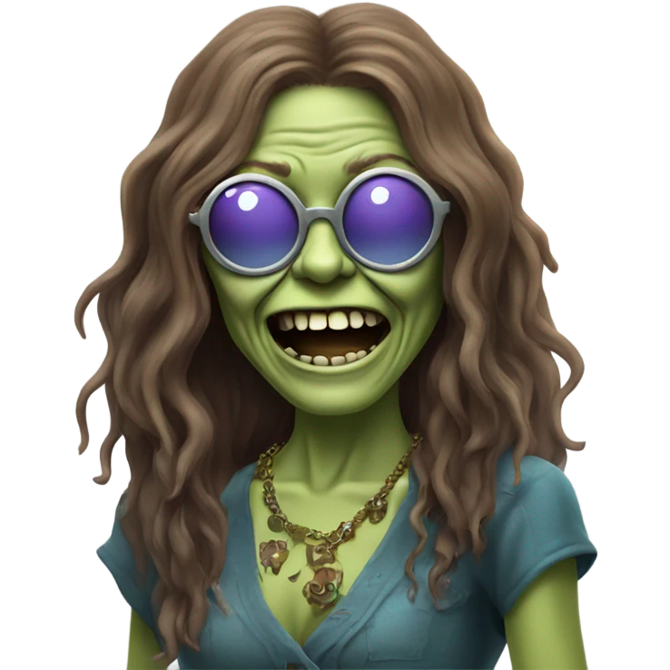  janis joplin zombie dancing, who wears  big circle glasses emoji