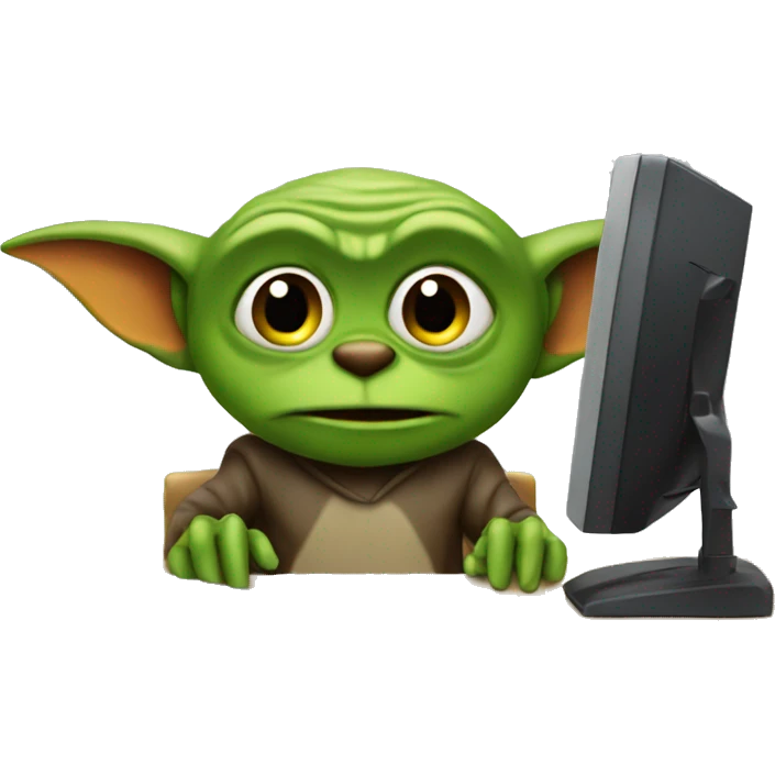 Gremlin sitting at a computer desk emoji