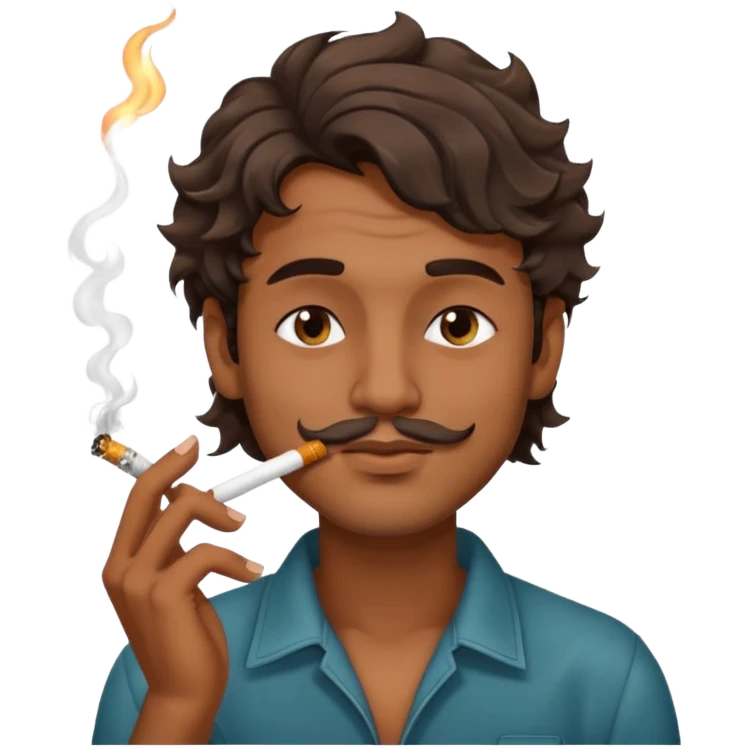 Indian brown guy with side fade wavy hair style, smoking cigarette emoji