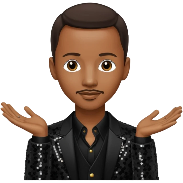 Tevin Campbell with dark brown hair, black sequin outfit emoji