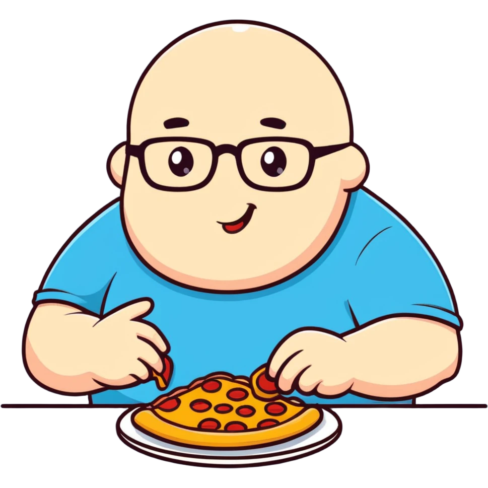 very fat bald man with glasses eating pizza emoji