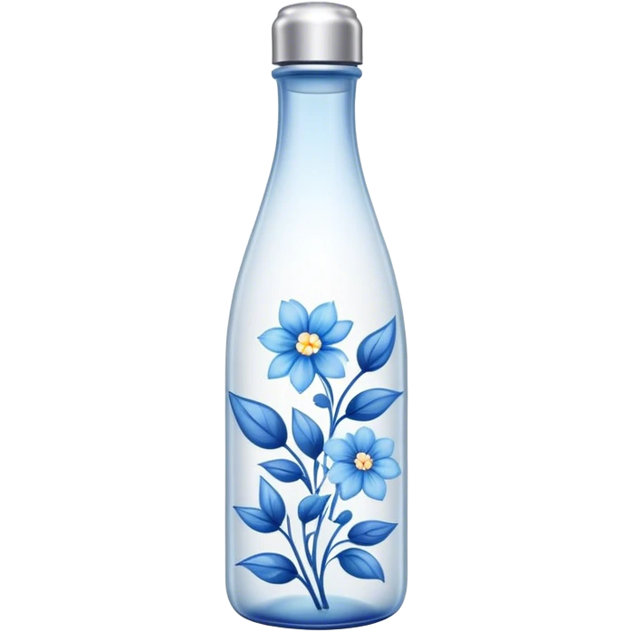 “A tall, white bottle with blue floral designs and a shiny silver cap.” emoji