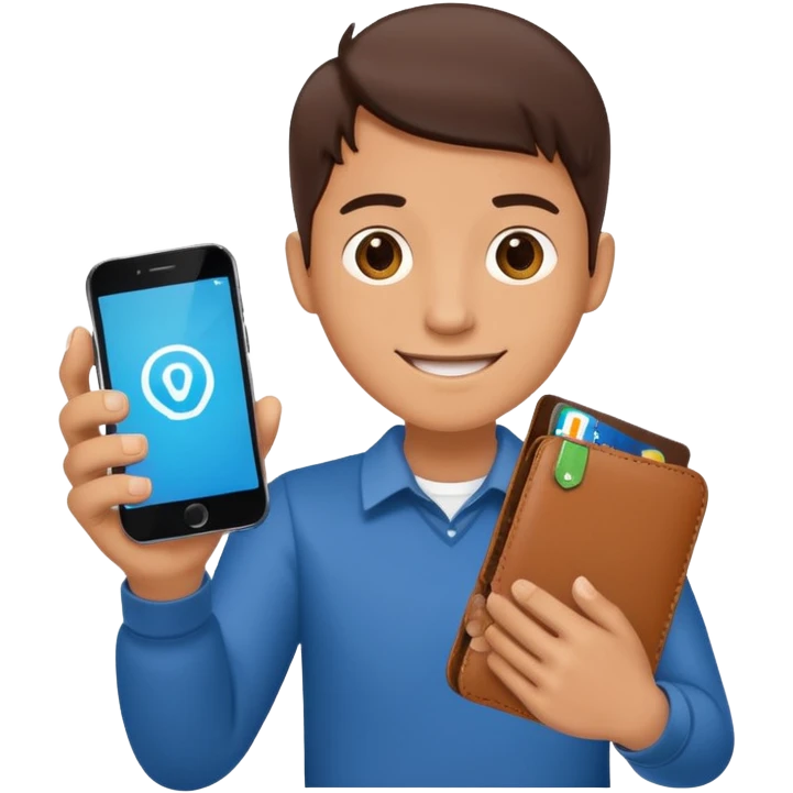 cheerful hand holding smartphone with wallet app open showing connect button symbolizing connecting your wallet emoji
