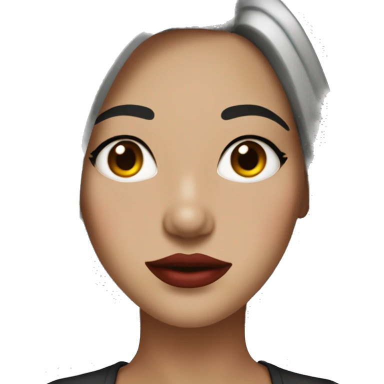 Girl with bob grey hair, freckles, black eyeline and red lips emoji