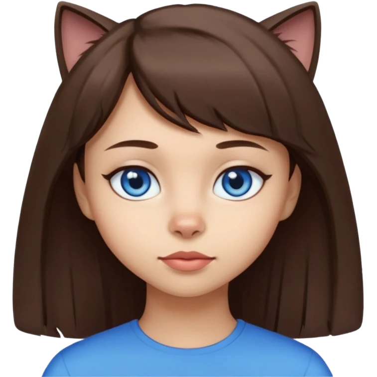 girl with sidebang, light skin, mocha brown hair, blue cat eyes emoji