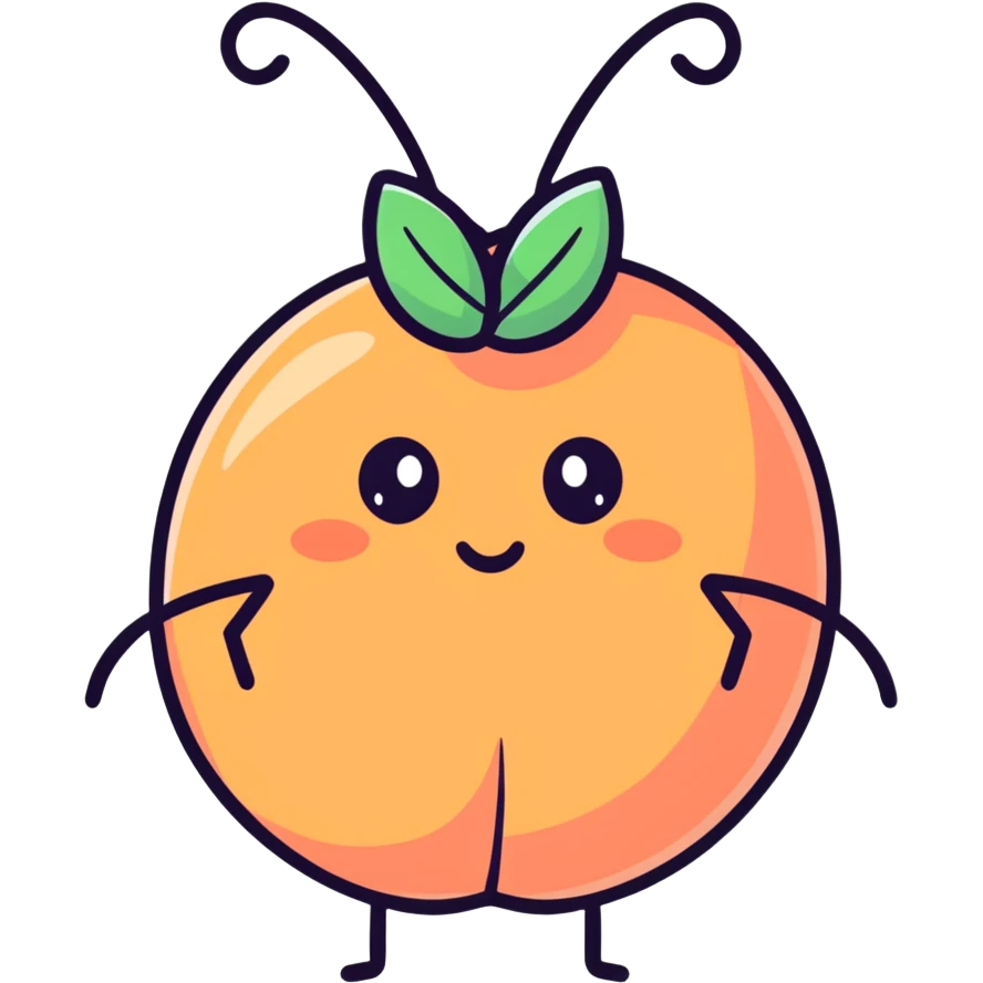 A cute little scientist, bug that looks like a peach emoji