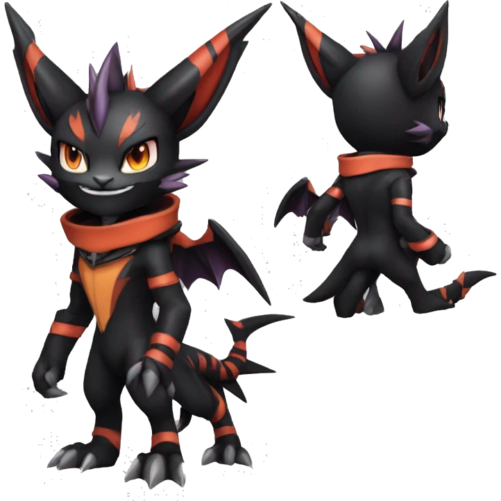 Cool Anthro Black Noivern-Quiana-Litten-Pokémon with edgy stripes hoodie spiked collar punk Full Body emoji