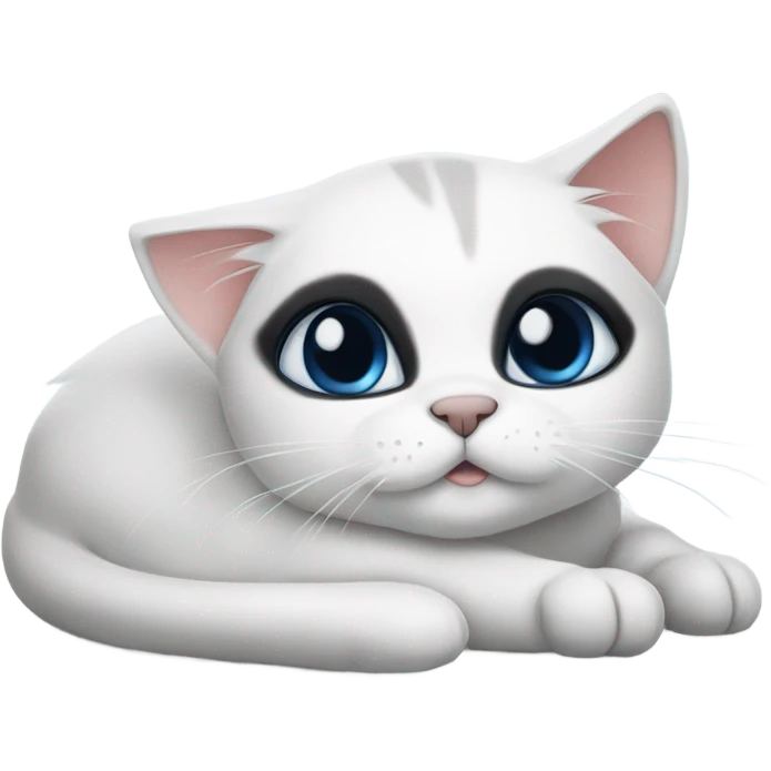 pretty white cat laying down with black face and black paws and blue eyes emoji
