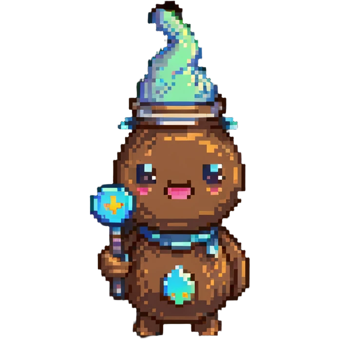 pixelated cute poop character with bong in hand emoji