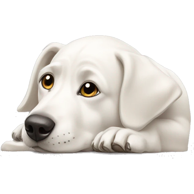 white dog lies and licks its paw emoji