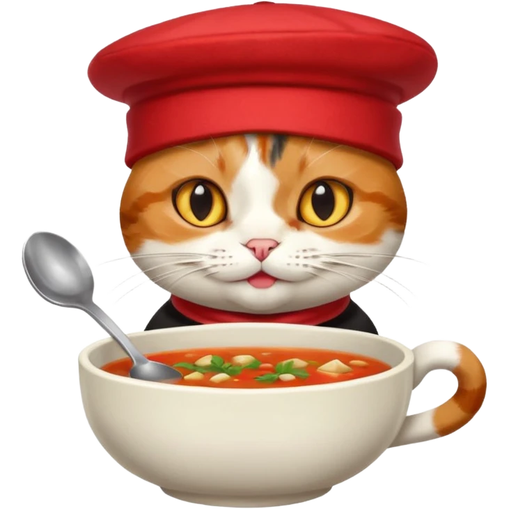 a cat with a hat eating soup emoji