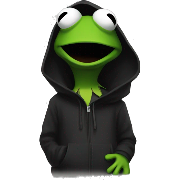 Kermit in a black hoodie being mysterious  emoji