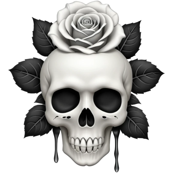 a gothic rose emoji with a skull as the flower, weeping effect emoji