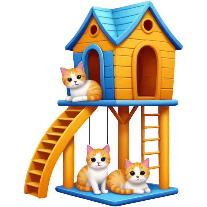 cats relaxing in a vertical playhouse emoji