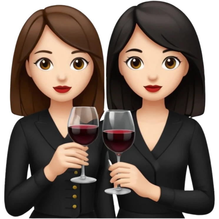 2 girls in black drinking wine with brown hair and black hair  emoji