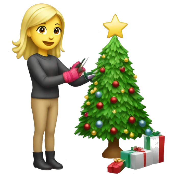 Blond Girl decorating a Christmas tree emoji