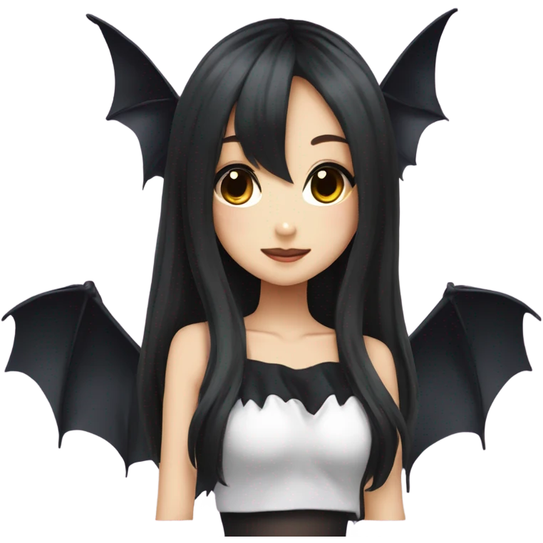 hime gyaru girl, beautiful long black hair, black top, bat wings emoji