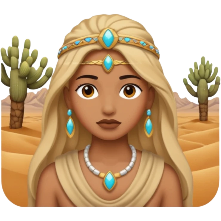 person living in desert just face, hair showing, heavy accessory emoji