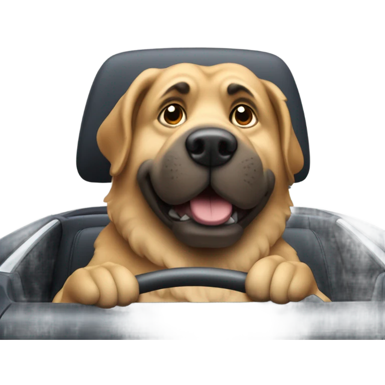 Big dog in a car driving  emoji