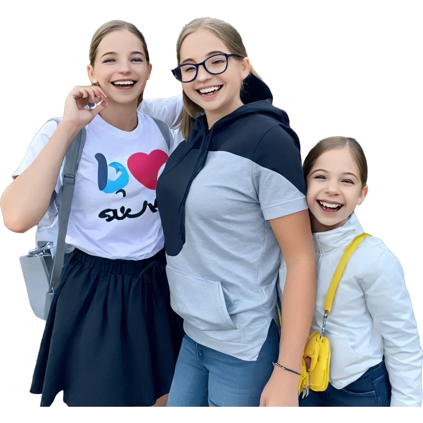 smiling girl among friends outdoors emoji