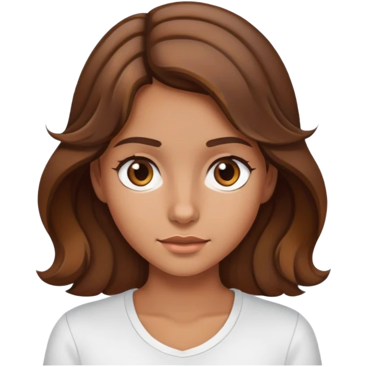 Lightly tanned wavy brown hair girl with light brown highlights wearing white shirt emoji