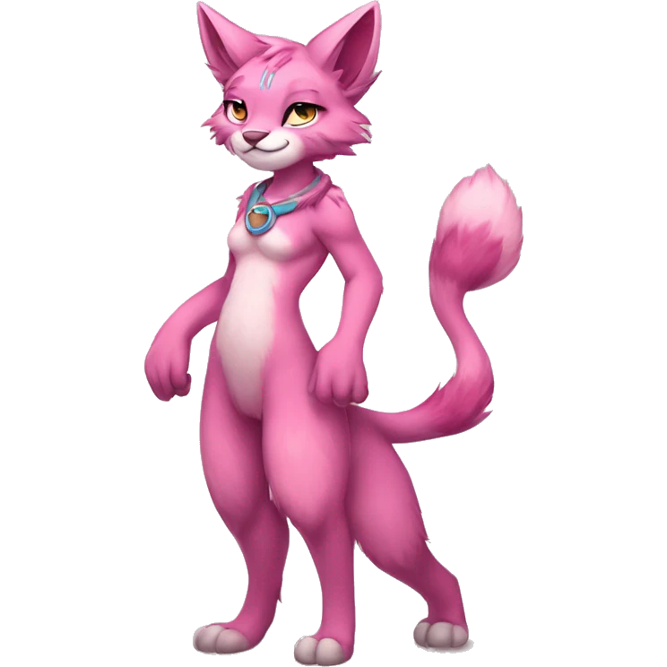 Anthropomorphic Anthro Pink Sona Lynx-Fakémon Furry Full Body emoji
