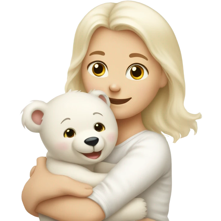Happy white momma teddy bear hugging a happy white baby bear emoji