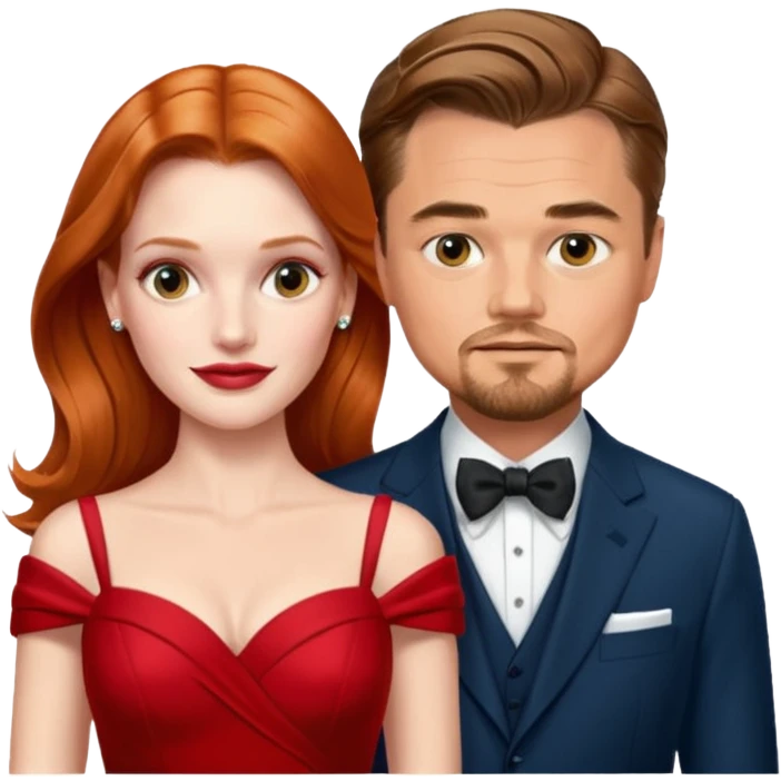 leonardo di caprio and Jessica Chastain in a red dress emoji