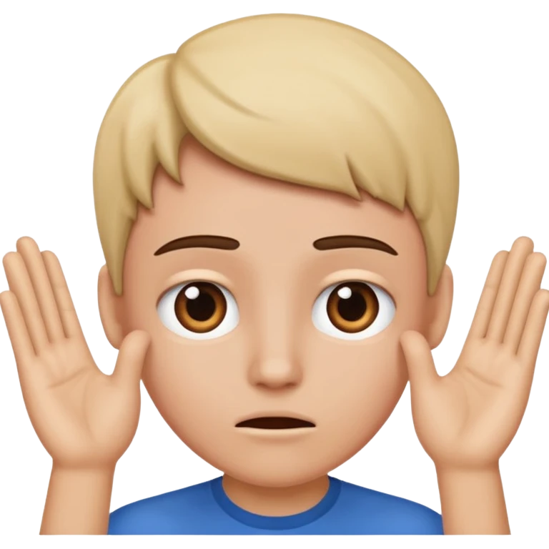 Nervous emoji + hands up emoji. Remove flow effects at the very top the of the hands so the head can be between the hands emoji