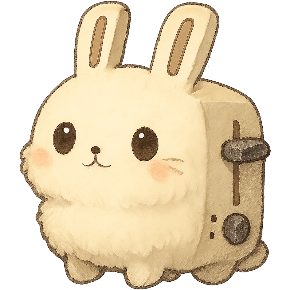 chibi soft fluffy rabbit inspired by a toaster with toaster elements as part of its design full-body emoji
