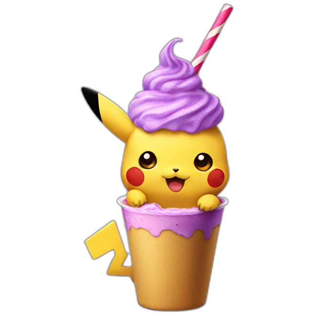À pikachu eat  purple milkshake emoji