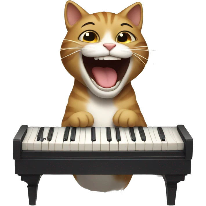 A cat laughing while playing piano emoji