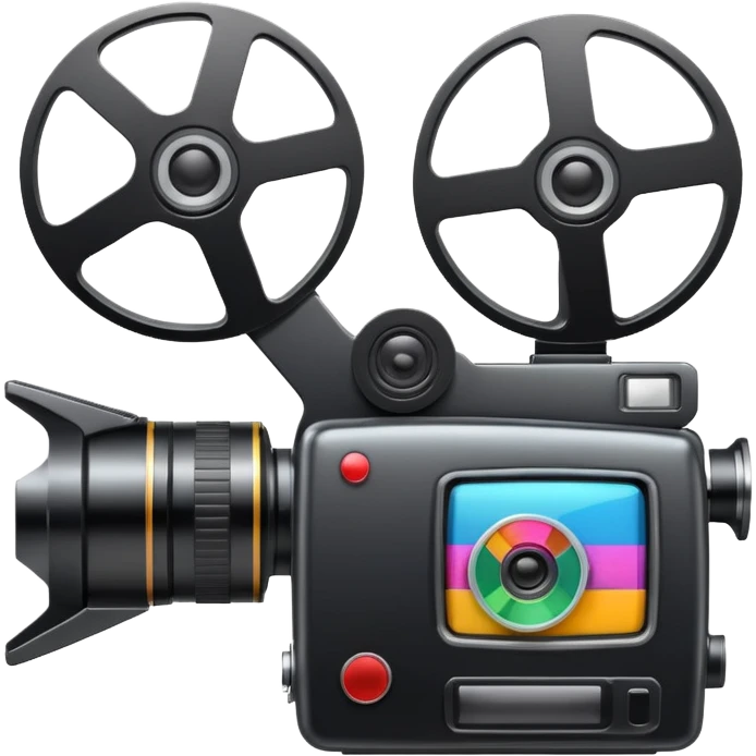 video camera with checkmark and film reel, finished materials, clean and vibrant emoji