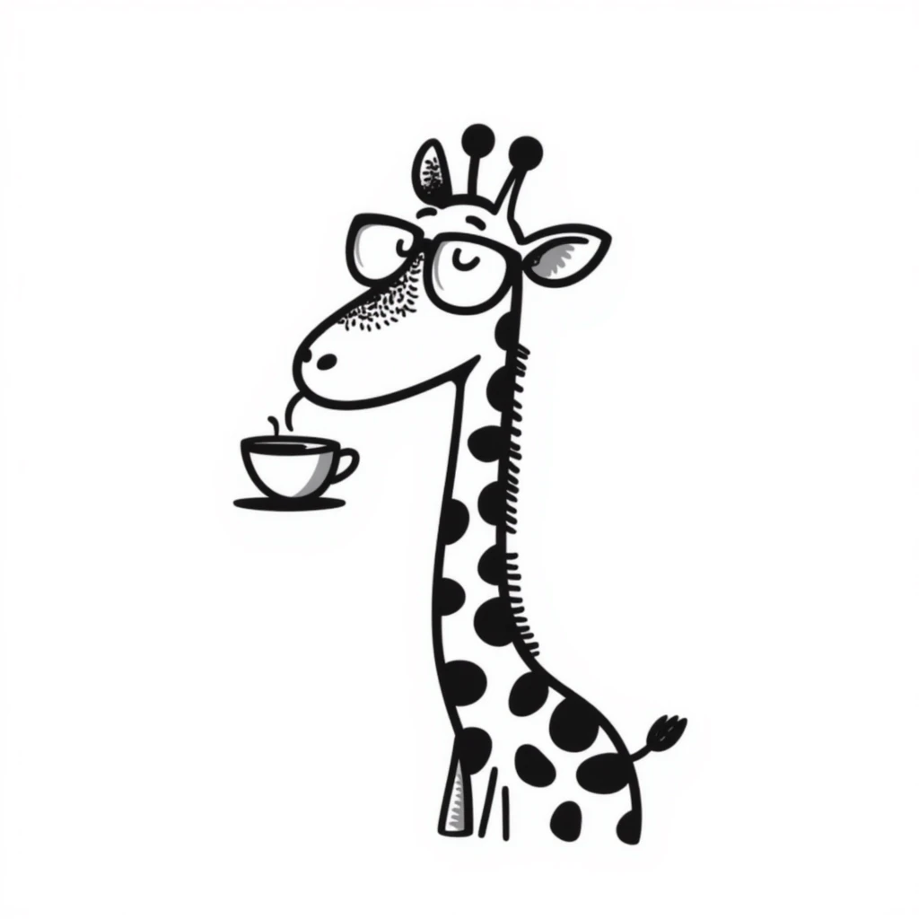 Giraffe with silly glasses trying to drink from a tiny tea cup emoji