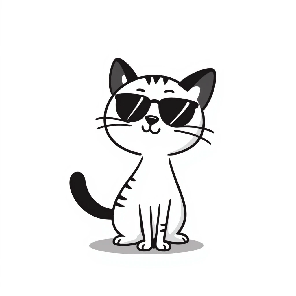 cat wearing sunglasses, hand drawn doodle style emoji