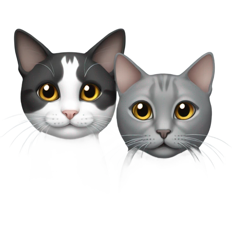 two cats, one white Siam and one grey emoji