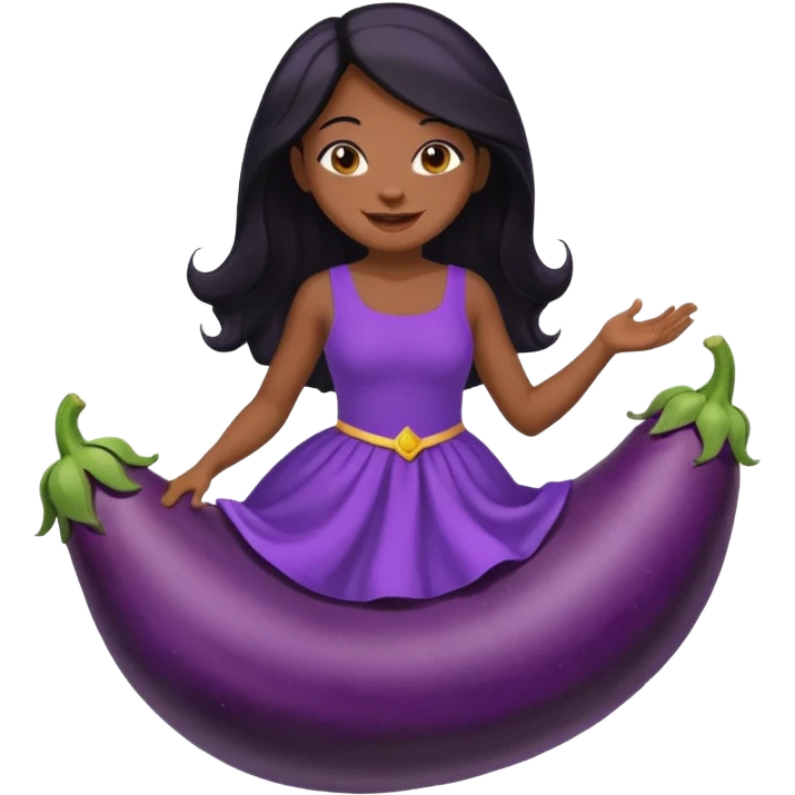 black girl with long black hair riding eggpant emoji